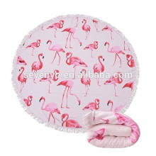 Thick Round Beach Handtuch Decke - Microfiber Terry Beach Roundie Kreis Yoga-Matte mit Fransen, hohe Farbe Echtheit Flamingos